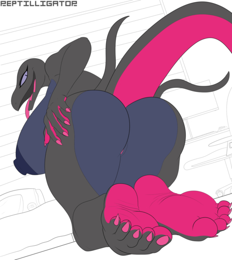 5_toes anthro areola big_areola big_breasts big_butt big_nipples breasts butt claws feet female foot_focus genitals hi_res huge_areola huge_breasts huge_nipples humanoid_feet lizard looking_back nails nipples open_mouth pokemon_(species) pussy reptile reptilligator salazzle scalie smile soles solo toe_claws toe_curl toes tongue tongue_out video_games wrinkled_feet // 1356x1520 // 429.0KB