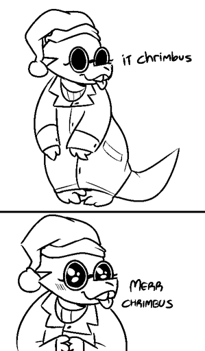 2015 alphys anthro big_eyes black_and_white blep blush buckteeth christmas christmas_clothing christmas_headwear clothing coat comic cute_eyes dialogue eyewear female front_view glasses hands_together hat headgear headwear holiday_message holidays lab_coat line_art lizard merr_chrismas monochrome pigeon_toed pixylbyte puppy_eyes reptile santa_hat scalie solo standing teeth text thick_tail tongue tongue_out topwear undertale video_games // 504x864 // 22.0KB
