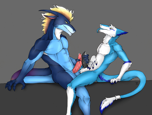 absurd_res anthro anthro_on_anthro balls biped black_penis blue_body blue_eyes blue_fur blusky claws curved_horn dragon duo erection frottage fur genitals hi_res horn interspecies jewelry larger_male male malemale mammal mane muscular muscular_male neverneverland nude penis scalie sergal sex simple_background size_difference smaller_male snout tail_jewelry tail_ring teryx_commodore tongue tongue_out white_body white_fur // 3375x2550 // 4.3MB