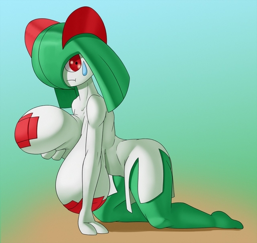 big_breasts bodily_fluids breasts clothing creatiffy female frown fur green_hair hair hi_res huge_breasts humanoid kirlia legwear not_furry pasties pokemon_(species) pokemorph red_eyes sagging_breasts solo tears thick_thighs thigh_highs video_games white_body white_fur // 1280x1208 // 154.3KB