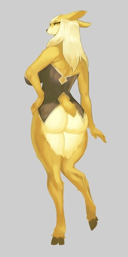 1:2 anthro big_breasts big_butt black_nose breasts brown_body brown_fur butt cervid clothing curvy_figure digital_media_(artwork) digitigrade female fur hair hooves kemono kishibe long_hair looking_at_viewer looking_back mammal multicolored_body multicolored_fur orange_eyes simple_background smile solo stubby_tail tan_body tan_fur thick_thighs two_tone_body two_tone_fur voluptuous white_hair // 476x952 // 30.2KB