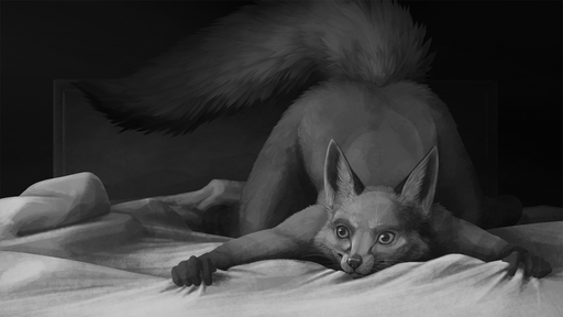 16:9 2020 all_fours ambiguous_gender anthro ass_up bed bed_sheet bedding butt canid canine female_(lore) fluffy fluffy_tail fox fur furniture grabbing_sheets greyscale inner_ear_fluff ipoke light lighting mammal monochrome nude raised_tail shaded solo tuft whiskers widescreen // 1200x675 // 262.9KB