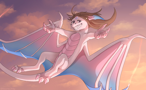 2019 3_toes 4_fingers brown_hair claws day detailed_background digital_media_(artwork) dragon feet female feral fingers flying hair hi_res horn icelectricspyro membrane_(anatomy) membranous_wings outside scalie sky solo toes western_dragon wings // 2600x1600 // 2.7MB