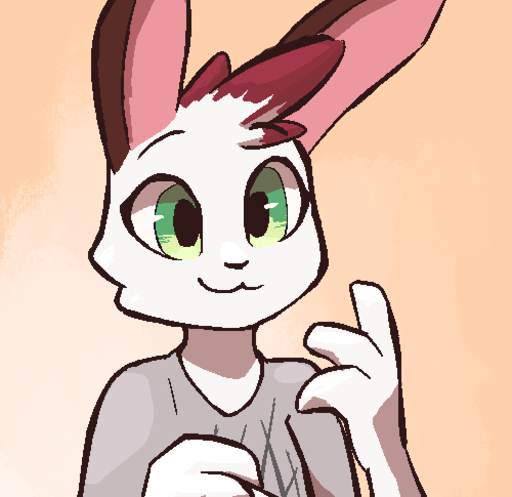 2020 anthro clothed clothing enginetrap fur green_eyes highlights_(coloring) lagomorph leporid low_res mammal rabbit sami_(enginetrap) shirt simple_background smile solo tan_background topwear white_body white_fur // 500x485 // 49.3KB