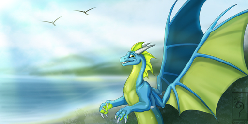 2020 2:1 claws dragon feral flying hi_res horn katruna94 landscape looking_at_viewer male scalie simple_background solo valerian western_dragon wings // 2000x1000 // 2.0MB