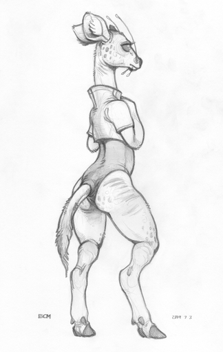 2019 ambiguous_gender antelope anthro biped bovid clothed clothing ecmajor hi_res hooves hybrid mammal monochrome simple_background solo standing traditional_media_(artwork) white_background // 838x1325 // 803KB