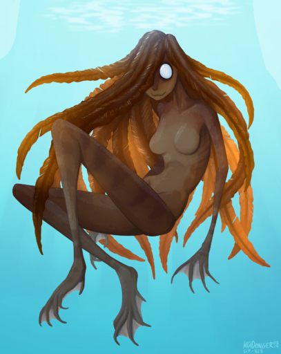 2019 breasts featureless_breasts female hi_res humanoid keadonger kelp marine membrane_(anatomy) scp-828 scp_foundation solo underwater water webbed_feet // 1536x1934 // 2.1MB