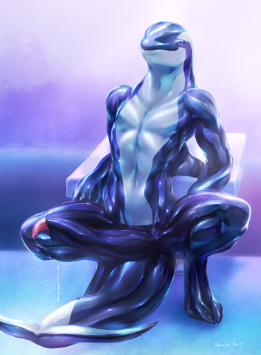 2017 4_toes anatomically_correct anatomically_correct_genitalia anatomically_correct_penis animal_genitalia animal_penis anthro arm_support athletic athletic_anthro athletic_male blue_eyes bodily_fluids cetacean cetacean_penis clothed clothing crouching delphinoid digital_media_(artwork) digitigrade dorsal_fin equus erection erection_under_clothing feet fin front_view genital_fluids genitals hi_res male mammal marine navel oceanic_dolphin orca penis precum simple_background solo spread_legs spreading tail_fin tapering_penis thick_tail toes toothed_whale topless // 884x1200 // 930.1KB