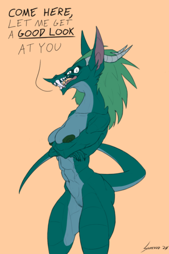 2:3 4_eyes abs anthro breast_squish breasts butt butt_from_the_front crossed_arms deltoids dragon english_text facial_horn fangs female fluffy fluffy_hair genitals green_body hair hi_res horn hybrid long_ears long_neck mammal monster multi_eye muscular muscular_anthro muscular_female naughty_face navel nipples nose_horn puffy_nipples pussy shredded_wheat side_boob side_view signature sketch solo squish text thick_thighs tongue unknown_species // 870x1305 // 323.6KB