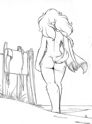 2011 anthro back_boob beach bikini breasts butt canid canine canis casual_nudity clothing conditional_dnp domestic_dog female fur hair jay_naylor mammal monochrome nude rear_view seaside sketch solo standing swimwear towel traditional_media_(artwork) trixie_(jay_naylor) // 500x677 // 71.3KB