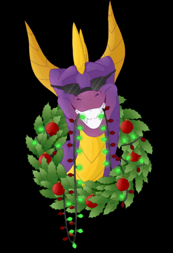 activision animated cameo647 christmas dragon edit eyewear hi_res holidays horn lights ornament purple_body purple_scales scales scalie short_playtime smile spyro spyro_the_dragon sunglasses teeth video_games // 1533x2200 // 2.7MB