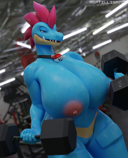 3d_(artwork) 3d_animation animated anthro areola big_breasts big_tail bodily_fluids breasts digital_media_(artwork) dumbbell exercise fan_character female female_focus feraligatr genitals gym hi_res huge_breasts jewelry looking_at_viewer necklace nipples no_sound nude pokeball pokemon_(species) pussy raised_arms reptilligator scalie short_playtime solo standard_pokeball sweat sweatdrop sweaty_breasts sweaty_legs sweaty_thighs teeth text thick_thighs valorlynz video_games webm weightlifting weights workout yuki_(evov1) yukigatr_(evov1) // 1300x1600, 8.3s // 10.5MB