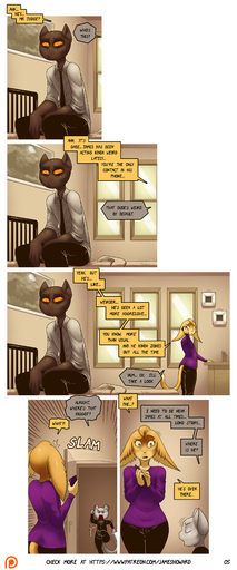 absurd_res anthro clothed clothing comic dialogue domestic_cat english_text felid feline felis gabe_(james_howard) hi_res james_(james_howard) james_howard male mammal reggie_(james_howard) text // 1821x4373 // 2.9MB