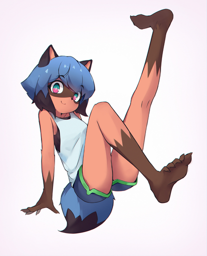 2021 5_toes absurd_res anthro barefoot brand_new_animal canid canine clothed clothing feet female flong fur hair hi_res looking_at_viewer mammal michiru_kagemori raccoon_dog simple_background solo studio_trigger tanuki toes // 3721x4599 // 2.1MB