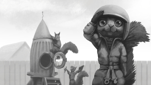 16:9 2020 ambiguous_gender armor building climbing clothed clothing detailed_background fence fluffy fluffy_tail fully_clothed fur gesture greyscale group headgear helmet ipoke looking_at_another looking_at_viewer mammal monochrome outside rodent salute sciurid smile spacecraft vehicle widescreen // 1200x675 // 269.5KB