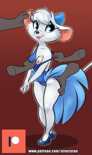 accessory anthro blue_eyes breast_grab breasts clothing disembodied_hand female fur garter grope group hair hand_on_breast hi_res mammal miss_kitty_mouse mouse murid murine nipples one_breast_out rodent siroc solo_focus text url white_body white_fur white_hair // 757x1280 // 116.3KB