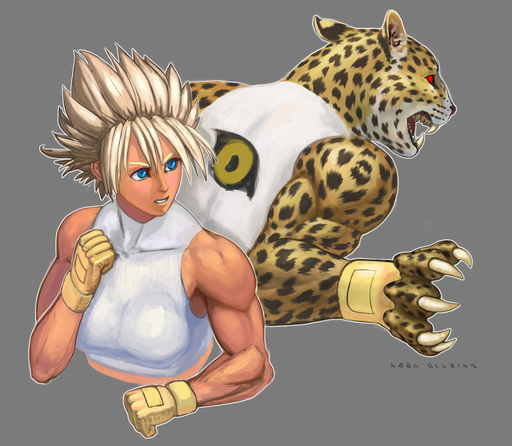 5_fingers anthro back_to_back biped black_spots blonde_eyebrows blonde_hair blue_eyes bust_portrait claws clothing crop_top duo eyebrows felid female fingers fur gloves grey_background hair handwear hi_res human leopard looking_away male mammal multicolored_body multicolored_fur muscular muscular_female muscular_male nebaglubina open_mouth pale_skin pantherine portrait red_eyes shirt simple_background spiky_hair spots spotted_body spotted_fur tank_top teeth topwear white_body white_fur wristband yellow_body yellow_fur // 2549x2219 // 1.6MB