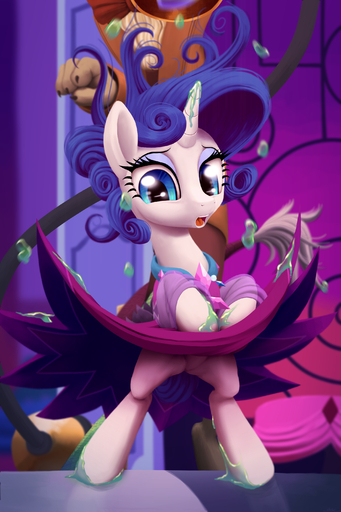 2015 2:3 absurd_res ambiguous_gender biped blue_eyes chimera clothed clothing discord_(mlp) draconequus dress duo equid equine eyeshadow featureless_crotch female feral friendship_is_magic hair hasbro hi_res horn horse inside makeup mammal my_little_pony open_mouth purple_eyeshadow rarity_(mlp) slime stoic5 unicorn // 2000x3000 // 3.6MB