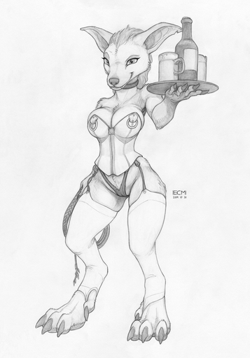 2019 alcohol anthro barmaid beverage big_feet blizzard_entertainment breasts camel_toe canid cleavage clothed clothing collar corset ecmajor feet female hair hi_res legwear lingerie looking_at_viewer mammal monochrome sketch solo stockings topwear video_games waiter warcraft were werecanid whip worgen // 1048x1504 // 1.2MB