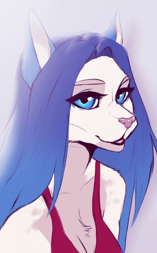 anthro blue_eyes blue_hair breasts catherinemeow clothed clothing domestic_cat felid feline felis female fur hair hi_res mammal open_mouth open_smile simple_background smile solo white_body white_fur // 792x1280 // 111KB