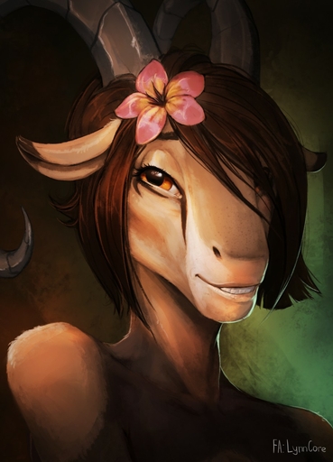 2018 anthro bovid brown_hair caprine digital_media_(artwork) eyebrows eyelashes female goat hair hi_res lynncore mammal orange_eyes solo // 923x1280 // 150KB