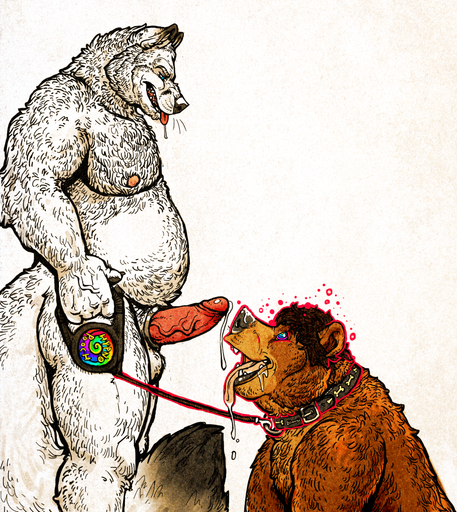 anthro anthro_on_anthro bdsm belly bodily_fluids bondage bound brown_body brown_fur brown_hair canid canine collar cum cum_string dominant dominant_male dramamine drooling duo erection excessive_drooling fluffy fluffy_tail fox fur genital_fluids genitals hair holding_leash holding_object hypnosis kneeling leash looking_down male malemale mammal mind_control nude overweight penis petplay precum ringed_eyes roleplay saliva side_view simple_background standing submissive submissive_male ursid vein veiny_penis white_background white_body white_fur // 900x1008 // 1.7MB
