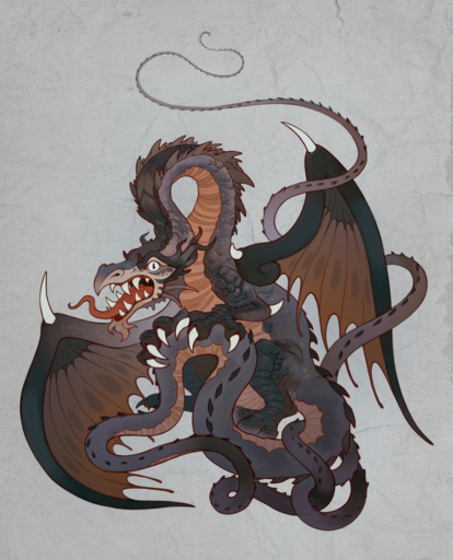 ambiguous_gender claws coiled_tail coiling dragon ear_fins fangs feral fin hi_res hioshiru horn looking_at_viewer open_mouth serpentine simple_background solo spread_wings tongue tongue_out wings // 1294x1600 // 3.2MB