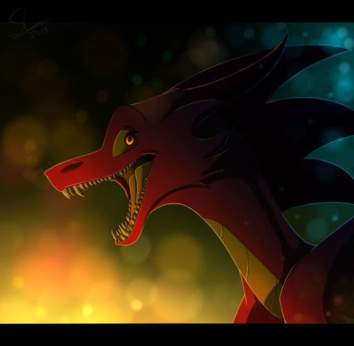 2013 amber_eyes black_bars digital_media_(artwork) dragon feral horn open_mouth skaydie smile solo spines teeth tongue // 798x780 // 310.2KB