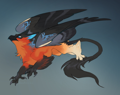 2022 ambiguous_gender avian beak blue_eyes claws digital_media_(artwork) feathered_wings feathers feral gryphon hioshiru mythological_avian simple_background solo wings // 1280x1012 // 1.3MB