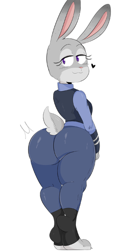 2018 :3 absurd_res anthro big_butt butt clothed clothing curvy_figure disney female fully_clothed hi_res jinu judy_hopps lagomorph leporid mammal police_uniform purple_eyes rabbit short_stack simple_background smile thick_thighs uniform voluptuous white_background wide_hips zootopia // 1525x2812 // 437.2KB