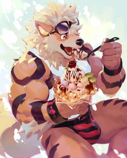 2019 abs anthro anthrofied arcanine biceps big_muscles biped black_body black_fur black_nose blue_eyes bodily_fluids bulge canid canine cherry claws clothed clothing dessert eyewear fangs food fruit fur generation_1_pokemon glasses hair humanoid_pointy_ears ice_cream jockstrap male mammal muscular muscular_anthro muscular_male neck_tuft nipples null-ghost open_mouth orange_body orange_fur pattern_clothing pattern_underwear pecs plant pokemon_(species) pokemorph shirt sitting solo striped_clothing striped_underwear stripes sweat tank_top teeth tongue tongue_out topwear tuft underwear video_games white_body white_fur wristband // 804x1000 // 114.2KB