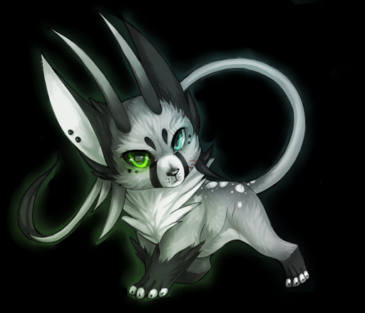 alpha_channel ambiguous_gender black_nose blue_eyes digital_media_(artwork) feral fur green_eyes grey_body grey_fur heterochromia horn hybrid juliathedragoncat paws simple_background solo standing transparent_background // 700x600 // 531KB