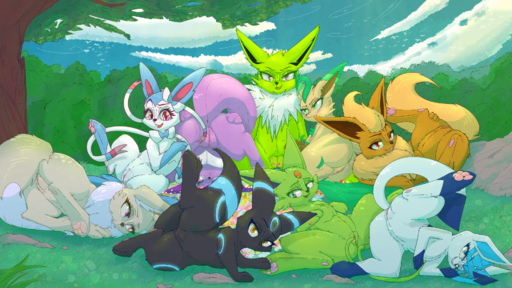 16:9 all_nine_eeveelutions breasts butt canid canine digital_media_(artwork) eevee eeveelution espeon female feral flareon fur genitals glaceon group hair hi_res jolteon leafeon looking_at_viewer mammal nintendo nipples nude open_mouth pawoo pokemon pokemon_(species) presenting presenting_hindquarters presenting_pussy pussy shiny_pokemon smile sylveon take_your_pick umbreon vaporeon video_games widescreen // 1920x1080 // 3.4MB