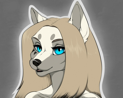 anthro blue_eyes brown_hair canid canine canis catherinemeow female fur grey_body grey_fur hair mammal multicolored_body multicolored_fur open_mouth open_smile simple_background smile solo two_tone_body two_tone_fur white_body white_fur wolf // 1280x1023 // 142KB