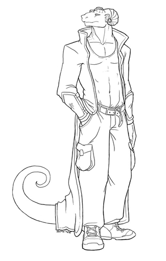 anthro belt black_and_white boots bottomwear clothed clothing conditional_dnp dragon footwear horn male monochrome muscular muscular_anthro muscular_male pants portrait scalie sefeiren sketch solo tridke // 508x800 // 86KB