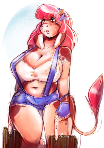 anthro big_breasts bovid bovine breasts cattle colored_sketch curvaceous curvy_figure female mammal nipple_outline sketch slightly_chubby solo spirale standing suspenders thick_thighs voluptuous wide_hips // 773x1100 // 525.4KB