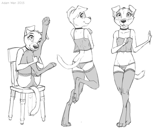 2015 anthro biped bird_dog blush bottomwear canid canine canis chair charlotte_(zaush) choker clothed clothing collar digital_drawing_(artwork) digital_media_(artwork) digitigrade domestic_dog female flat_chested fur furniture hi_res hunting_dog jewelry labrador legwear looking_at_viewer mammal monochrome necklace nighty pants pawpads paws retriever simple_background sitting sketch solo standing stockings white_background young zaush // 1500x1269 // 247.7KB