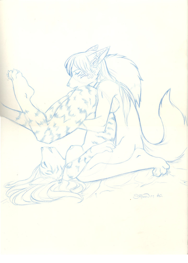 anthro breasts butt canid canine claws duo faint female femalefemale jensca kimber licking mammal markings monochrome nipples nude oral sketch tongue tongue_out // 720x1008 // 123.7KB