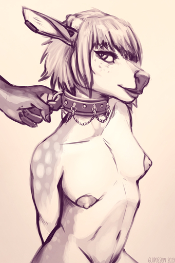 2019 2:3 5_fingers ambiguous_gender anthro breasts cervid collar collar_only collar_ring constance_(glopossum) digital_media_(artwork) duo exposed_breasts eyebrows eyelashes female female_focus fingers glopossum hair hi_res mammal navel nipples nude sketch solo_focus trans_(lore) trans_woman_(lore) // 800x1200 // 394.8KB