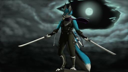 16:9 4_toes 5_fingers anthro blue_body blue_fur canid canine clothed clothing digitigrade feet fingers fox fur holding_object holding_sword holding_weapon inner_ear_fluff male mammal melee_weapon moon night outside shocky_(character) solo sword tales_foxdale toes tuft weapon widescreen // 1280x720 // 97.7KB