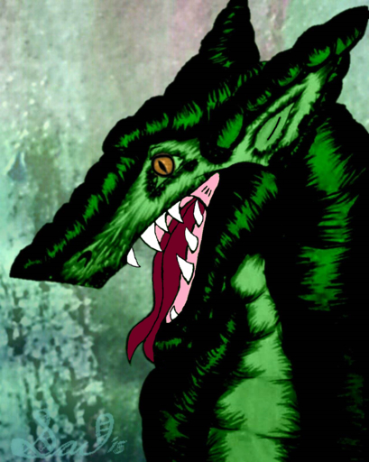 anthro craf-t_nuki dragon fur green_body green_fur green_scales hi_res htess htess_(artist) hybrid male open_mouth pupils reptile scales scalie sergal signature simple_background slit_pupils smile solo teeth tongue tongue_out yellow_eyes // 1279x1600 // 2.1MB