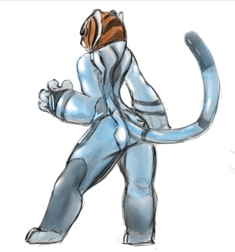 2019 4_fingers anthro butt claws clothed clothing feet felid female fingers fur hair mammal master_tigress multicolored_body multicolored_fur pantherine sabrotiger simple_background solo striped_body striped_fur stripes tiger toe_claws toes video_games white_body white_fur zero_suit // 802x862 // 566.6KB