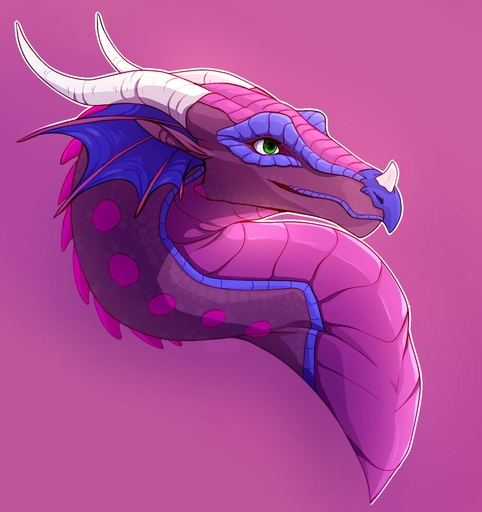 2019 digital_media_(artwork) dragon eagleclaw6089 green_eyes hi_res horn pink_background simple_background smile spines // 1280x1360 // 123KB