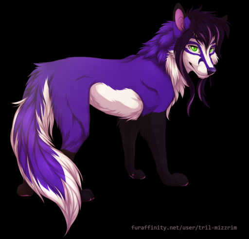 alpha_channel belly black_lips canid canine canis domestic_dog feral fluffy fur green_eyes hair hi_res hindpaw lips mammal paws purple_body purple_fur purple_hair purple_nose simple_background smile solo text transparent_background tril-mizzrim url white_belly white_body white_fur // 1280x1228 // 1.1MB