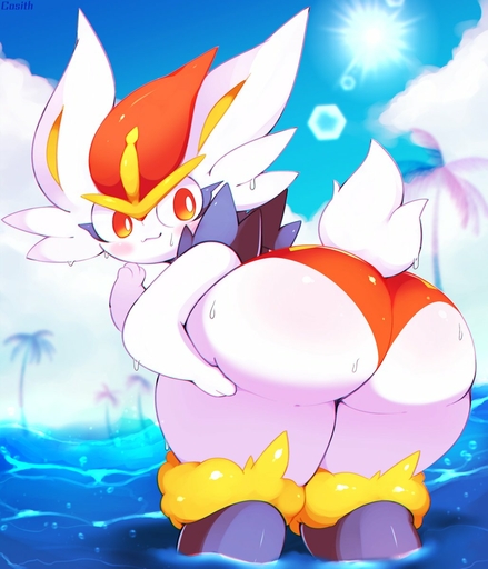 ambiguous_gender anthro beach big_butt bikini butt cinderace clothing cosith day hi_res lens_flare light outside palm_tree plant pokemon_(species) portrait seaside solo sunlight swimwear thick_thighs three-quarter_portrait tree video_games water // 1028x1200 // 131.5KB