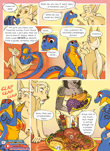 2019 5_fingers anthro blue_eyes boop breasts canid canine clothed clothing cobra comic curvy_figure detailed_background dialogue digital_media_(artwork) english_text female fennec fingers fox group hi_res mammal nipples non-mammal_breasts nude onomatopoeia open_mouth orange_nipples reptile scalie shen_(zummeng) sitting smile snake sound_effects speech_bubble teeth text tongue url voluptuous vulpes zaphira_(zummeng) zummeng // 1169x1600 // 1.2MB