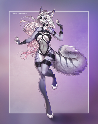 2020 4_toes 5_fingers anthro clothing digital_media_(artwork) eyebrows eyelashes feet felid feline female fingers hair hi_res lingerie mammal navel smile toes white_hair yasmil // 1071x1355 // 1.6MB