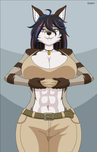 2d_animation animated anthro areola big_breasts black_body black_fur blush breasts canid canine canis claws clothed clothing conditional_dnp curvy_figure dialogue digital_media_(artwork) english_text evov1 eyelashes female flashing fox fur genitals grey_fox hair hi_res huge_breasts kyla_gray_(zardoseus) looking_at_viewer mammal nipples nude purple_eyes reveal revealing_clothes smile text urocyon video_games white_body white_fur wide_hips zardoseus // 764x1200 // 10.2MB