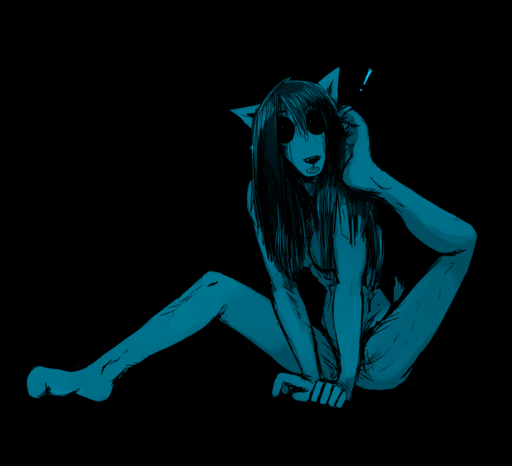 ! anthro black_and_blue black_background black_sclera blep breasts canid canine canis carol_(hladilnik) cleavage clothed clothing convenient_censorship domestic_dog female ghost hair hladilnik looking_at_viewer mammal monochrome nude possession scratching simple_background solo spirit tongue tongue_out // 1280x1165 // 354.8KB