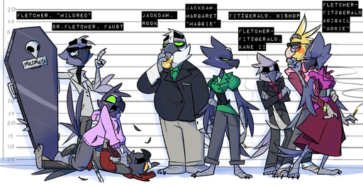 2017 anthro avian bird black_tie_(suit) blue_body blue_eyes blue_feathers chart clothed clothing cockatiel cockatoo coffin corvid corvus_(genus) crow dress english_text eyewear feathers fully_clothed glasses green_sclera grey_body grey_feathers group harley_(pixylbyte) height_chart hi_res hoodie knox_(pixylbyte) lineup orange_body orange_feathers oscine parakeet parrot passerine pixylbyte suit text topwear true_parrot white_body white_feathers yellow_body yellow_feathers // 2524x1297 // 1.9MB